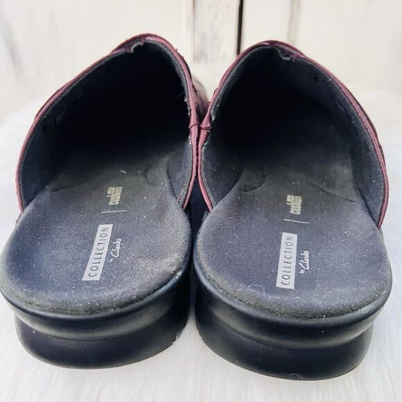 Clarks Patty Renata Burgundy-Purple Laser Cut Comfort Slip on Clogs Mules 9.5W - Picture 5 of 7